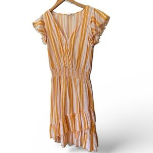 Women's TRUE CRAFT Orange White Striped Mini Dress XS